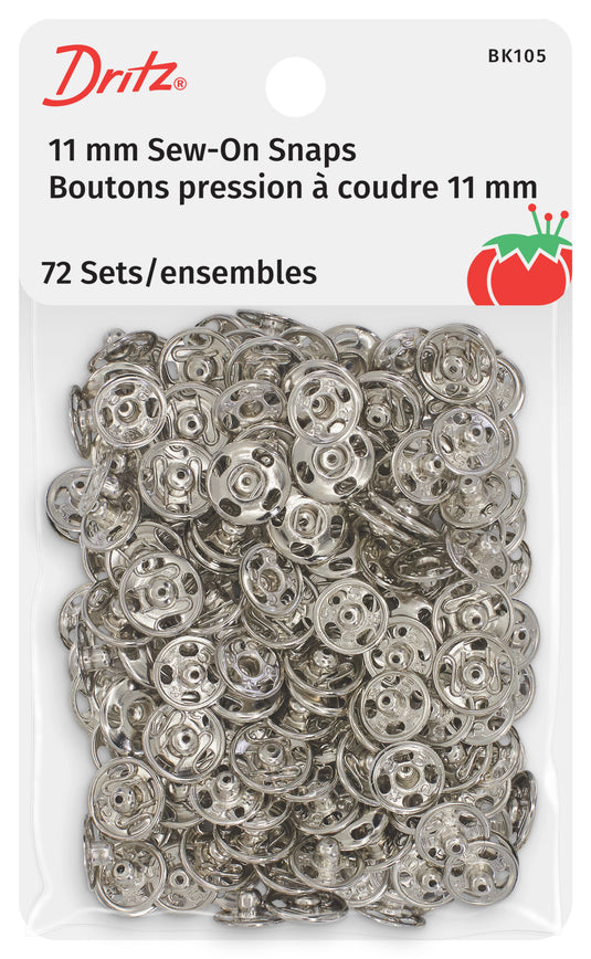 BK105|Dritz Sew-On Snaps, 72 Sets, Size 1, Nickel