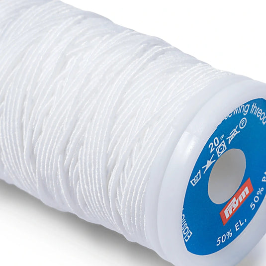 970026|Prym Elastic Sewing Thread, White, 22 YD (20 M)