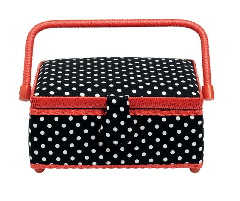 Load image into Gallery viewer, 612244|Prym Square Sewing Basket, Small,  Black &amp; White Polka Dots