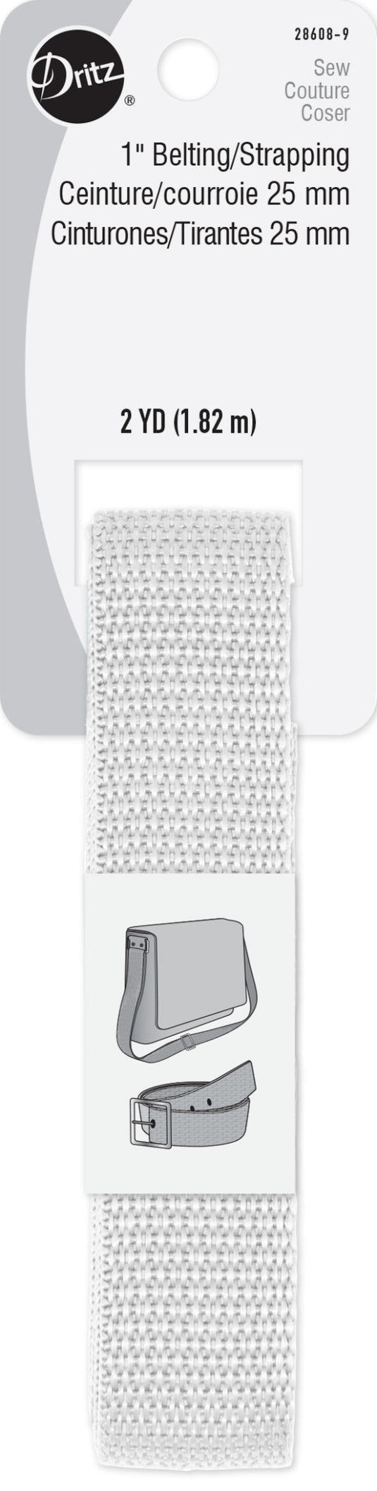28608-9|Dritz 1" Polypro Belting & Strapping, White, 2 yd