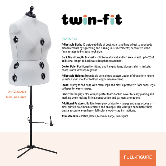 dritz twin fit dress form small Amazon.com: Dritz Twin-Fit Adjustable Dress Form - Small Sizes US 4-10 - Female Clothing Mannequin for Sewing, Fitting, and Draping
