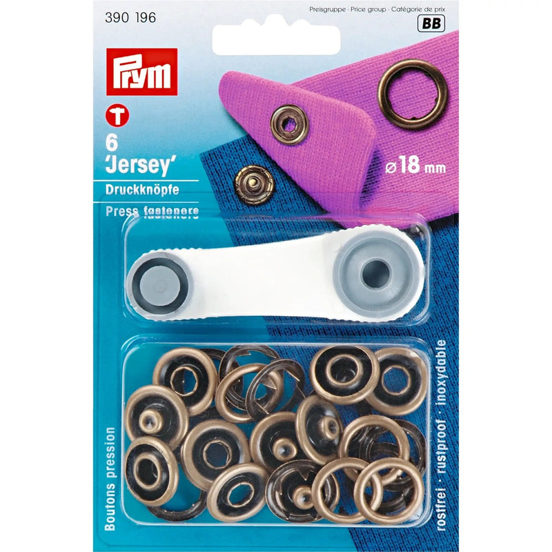 Load image into Gallery viewer, 390196|Prym JERSEY 18 mm antique brass with tools 6pc