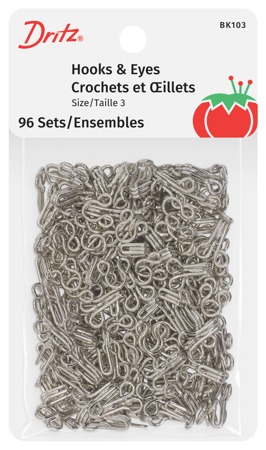 BK103|Dritz Hooks & Eyes, Size 1, 96 Sets, Nickel