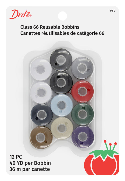 950|Dritz Class 66 Reusable Bobbins, Assorted, 12 pc