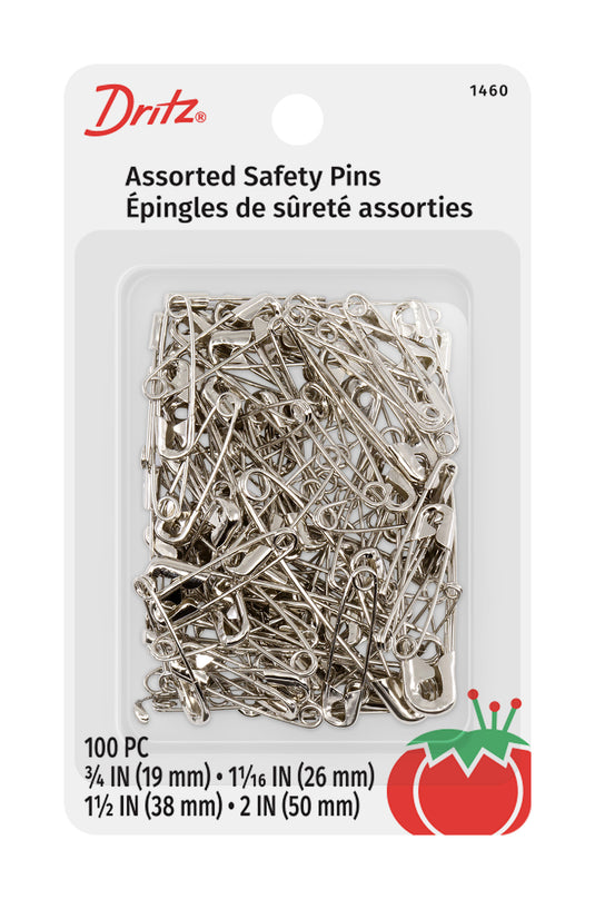 1460|Dritz Safety Pins, Assorted Sizes, Nickel, 100 pc