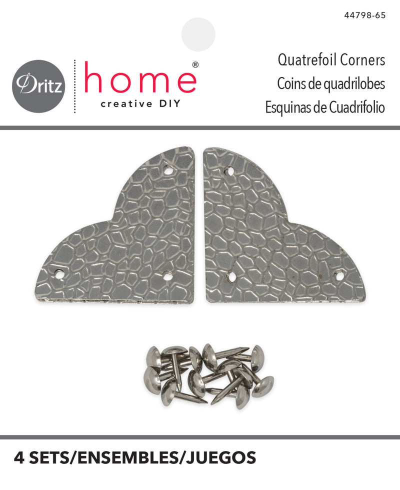 Load image into Gallery viewer, 44798-65|Dritz Textured Quatrefoil Corners, Small, Nickel, 4pc