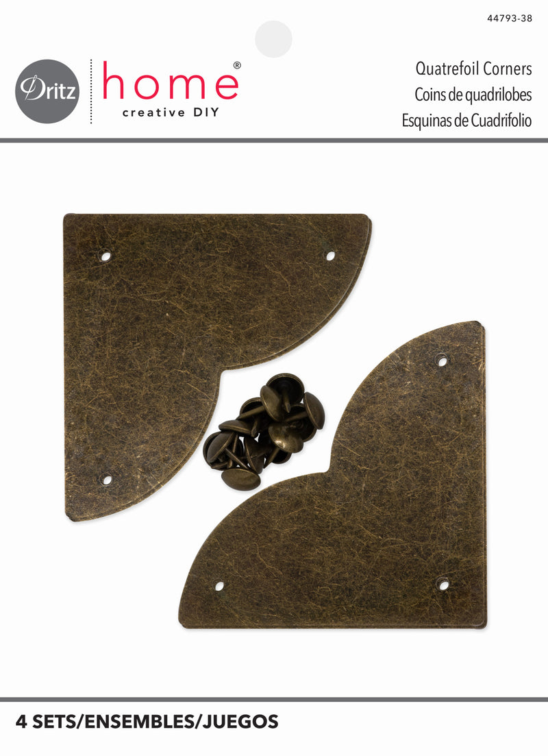 Load image into Gallery viewer, 44793-38|Dritz Smooth Quatrefoil Corners, Large, Antique Brass, 4 pc