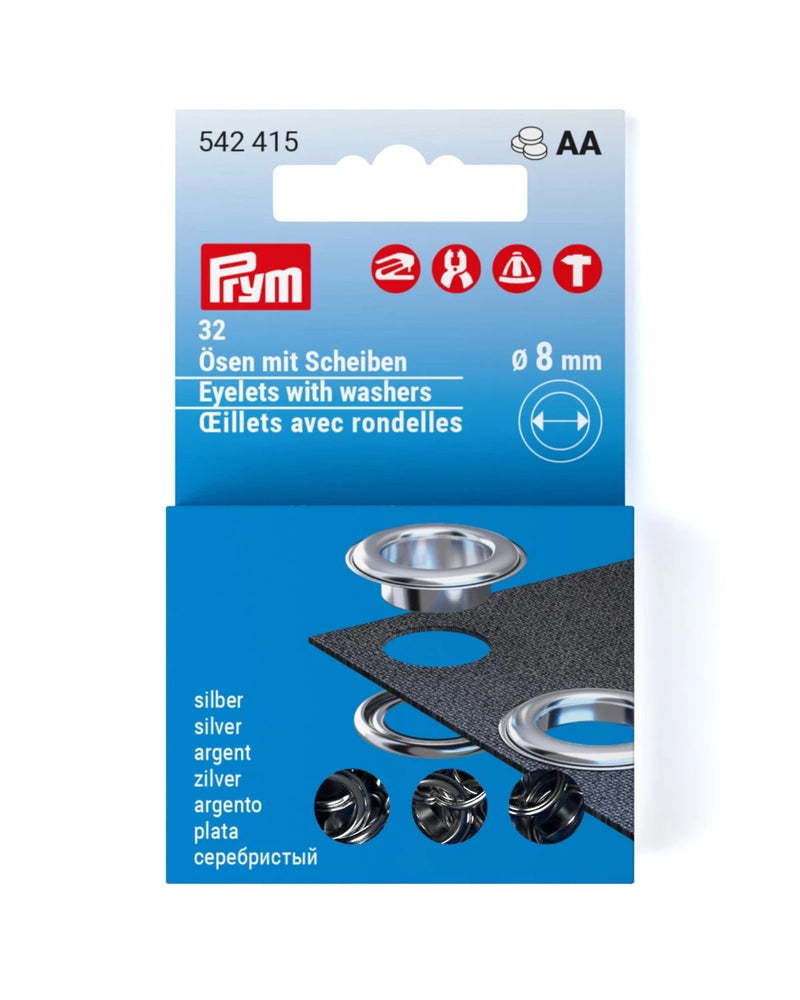 Load image into Gallery viewer, 542415|Prym Eyelets with washers 8 mm refill silver 32pc