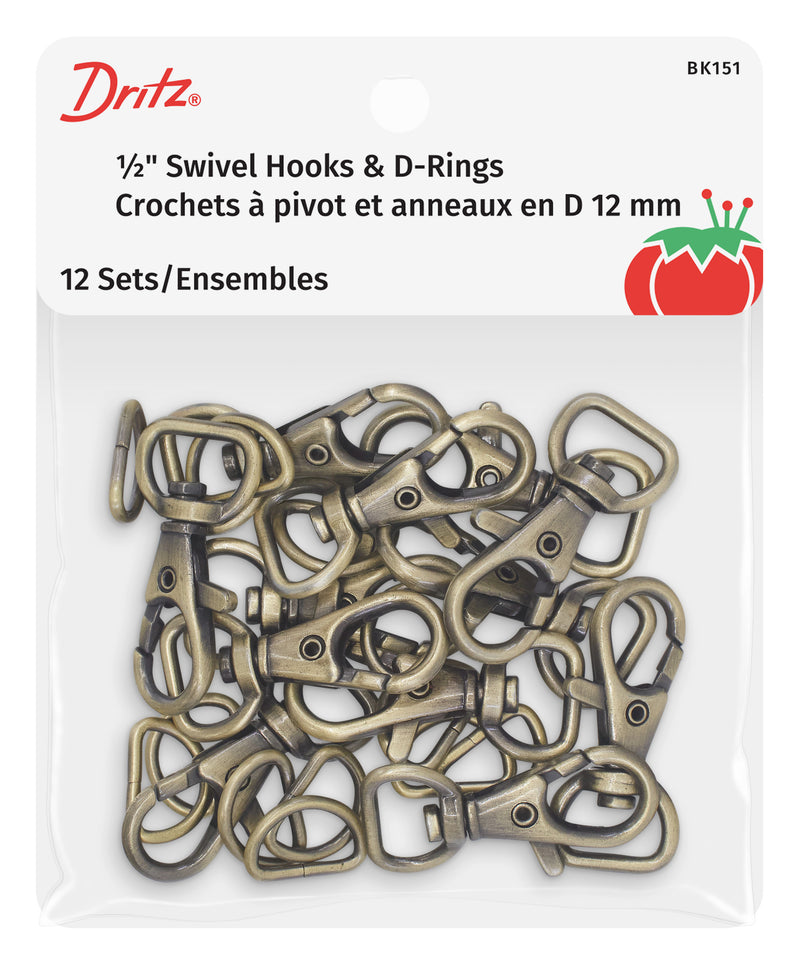 Load image into Gallery viewer, BK151|Dritz 1/2" Swivel Hooks &amp; D-Rings, Antique Brass, 12 Sets