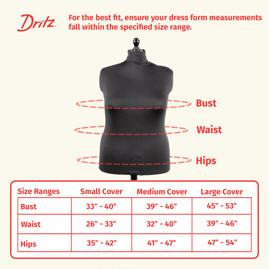 653162|Dritz Dress Form Fabric Cover, Black, 4-Way Stretch 100% Polyester, Large