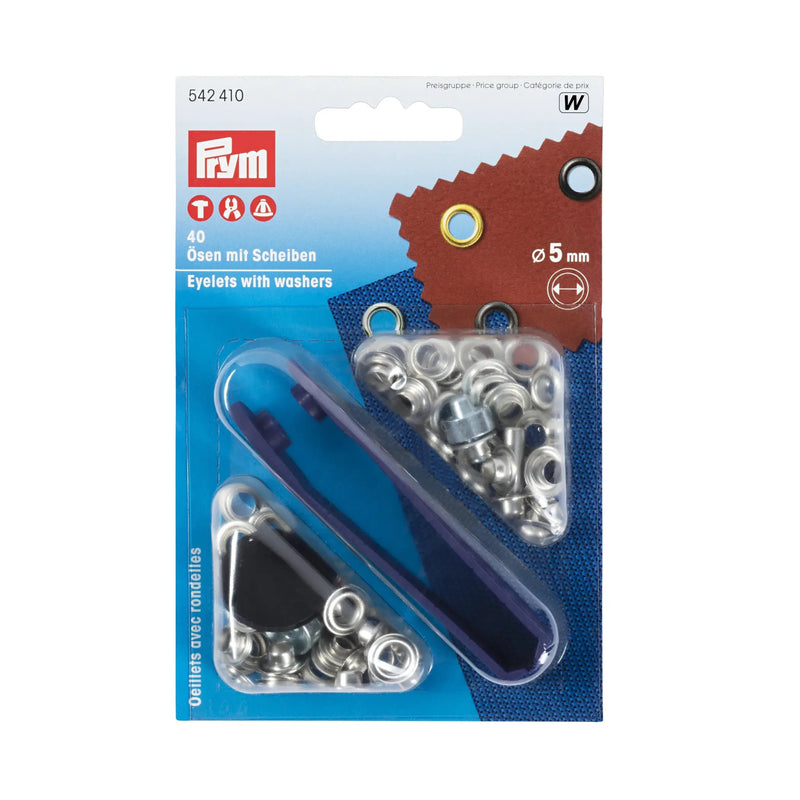 Load image into Gallery viewer, 542410|Prym Eyelets with washers 5 mm with Tools, Silver, 40pc