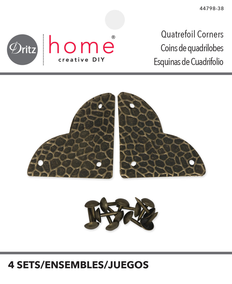 Load image into Gallery viewer, 44798-38|Dritz Textured Quatrefoil Corners, Small, Antique Brass, 4pc