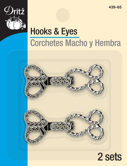 439-65|Dritz Decorative Hooks & Eyes, 2 Sets, Nickel