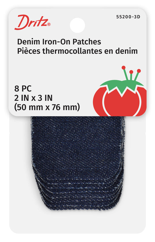55200-3D|Dritz Denim Iron-On Patches, 2" x 3", 8 pc, Dark Blue