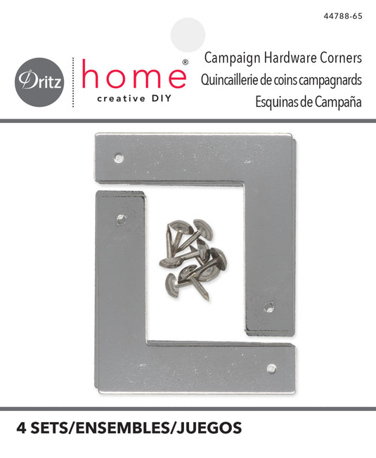 44788-65|Dritz Smooth Campaign Hardware Corners, Small, Nickel, 4 pc