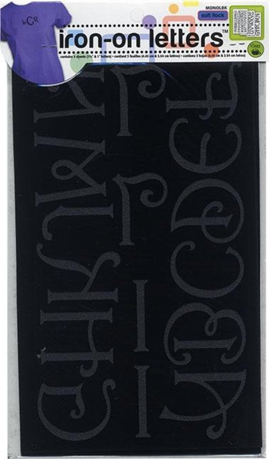 MONOLBK|Dritz Soft Flock Iron-on Letters, 3 Sheets, Black
