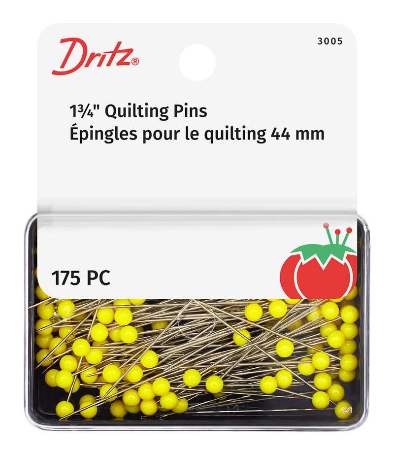 Load image into Gallery viewer, 3005|Dritz 1-3/4" Quilter's Pins with Reusable Storage Box, 175 Count, Yellow, Extra-Long Steel