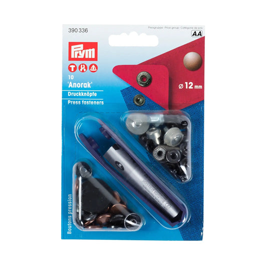 390336|Prym ANORAK 12 mm antique copper with tools 10pc
