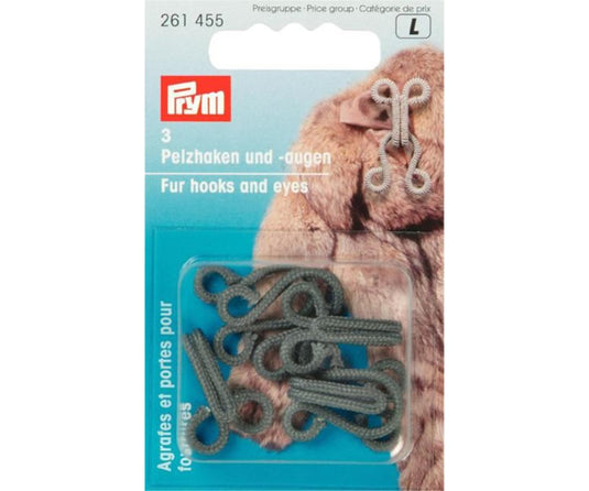 261455|Prym Fur Hooks & Eyes, Gray, 3 PC