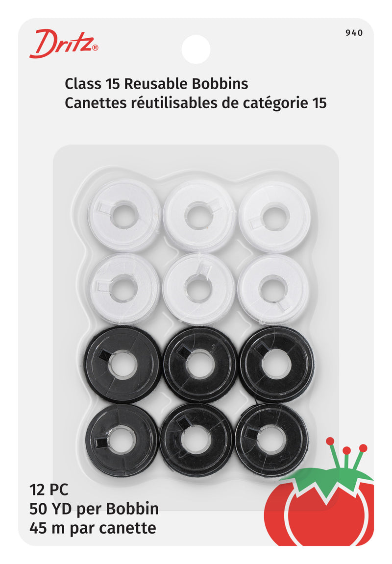 Load image into Gallery viewer, 940|Dritz Class 15 Reusable Bobbins, Black &amp; White, 12 pc