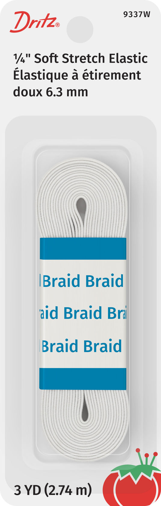 9337W|Dritz 1/4" Soft Stretch Elastic, White, 3 yd