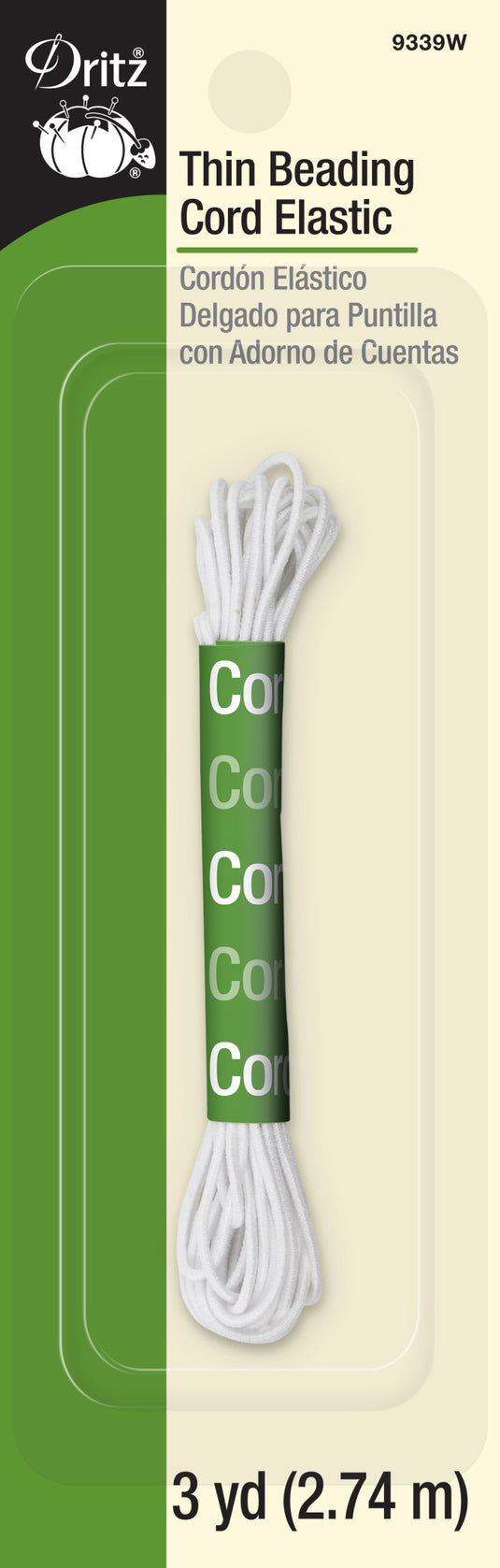 9339W|Dritz Thin Beading Cord Elastic, White, 3 yd