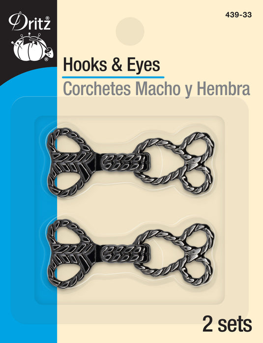 439-33|Dritz Decorative Hooks & Eyes, 2 Sets, Gunmetal