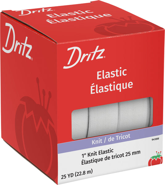 9418W|Dritz 1" Knit Elastic, White, 25 yd