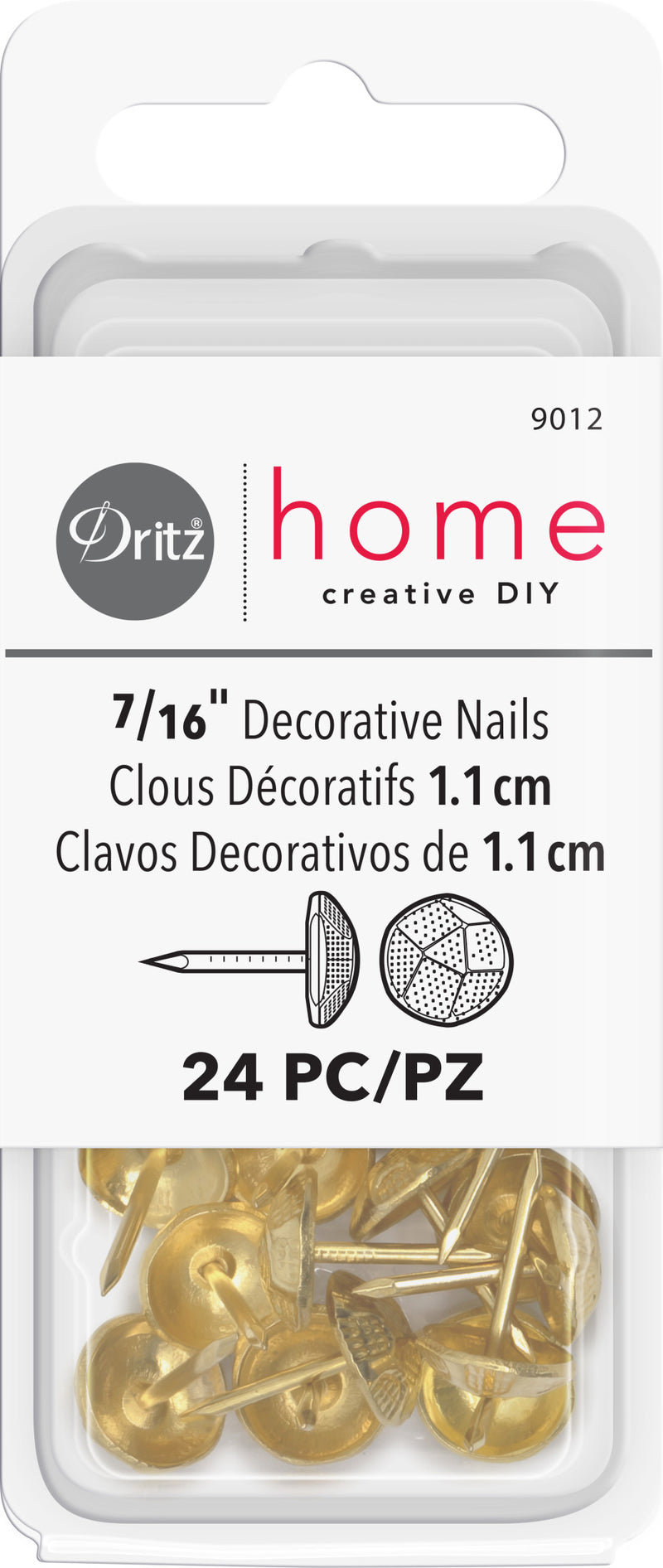 Load image into Gallery viewer, 9012|Dritz 7/16" Textured Decorative Nails, Brass, 24 pc