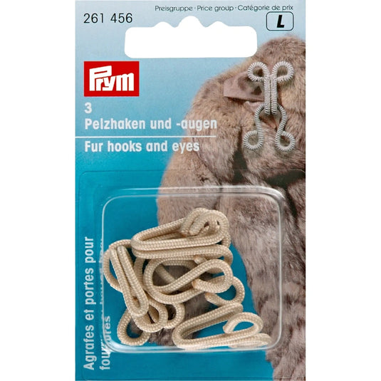 261456|Prym Fur Hooks & Eyes, Light Beige, 3 PC