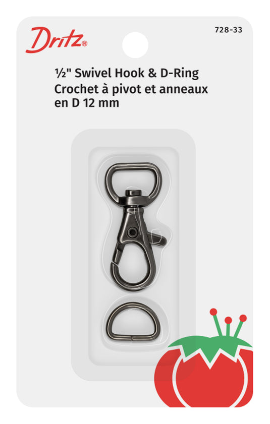 728-33|Dritz 1/2" Small Swivel Hook & D-Ring, Gunmetal