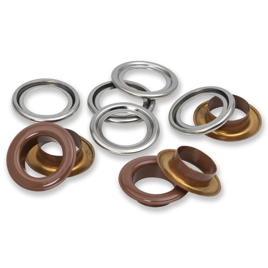 542570|Prym Eyelets with washers 14 mm d.brown 15pc