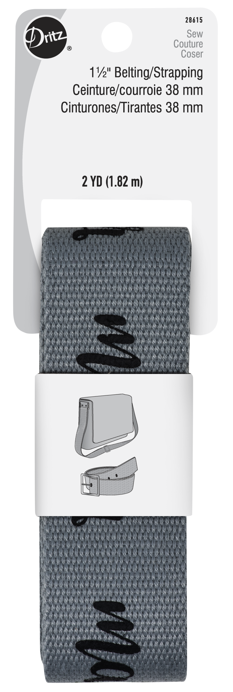 Load image into Gallery viewer, 28615|Dritz 1-1/2" Message Polyester Belting &amp; Strapping, Gray, 2 yd