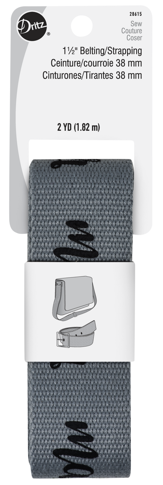 28615|Dritz 1-1/2" Message Polyester Belting & Strapping, Gray, 2 yd