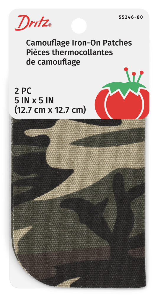 55246-80|Dritz Heavy Canvas Iron-On Patches, 5" x 5", 2 pc, Camo Green