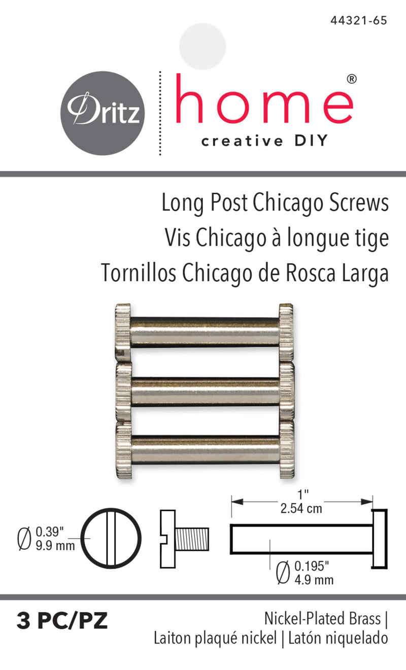Load image into Gallery viewer, 44321-65|Dritz Long Post Chicago Screws, Nickel, 3 pc