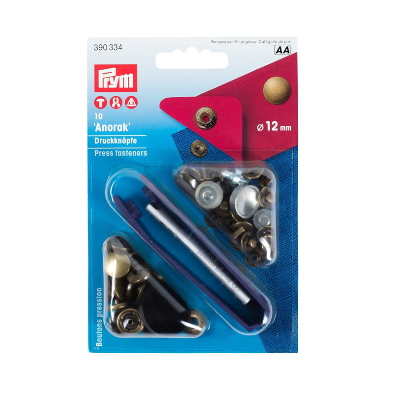 Load image into Gallery viewer, 390334|Prym ANORAK 12 mm antique brass with tools 10pc