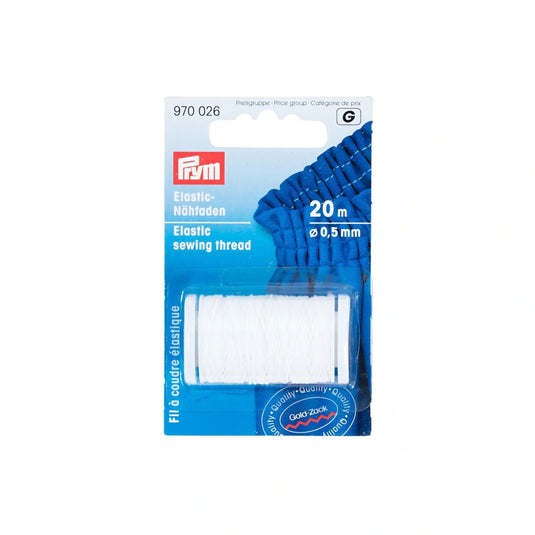 970026|Prym Elastic Sewing Thread, White, 22 YD (20 M)