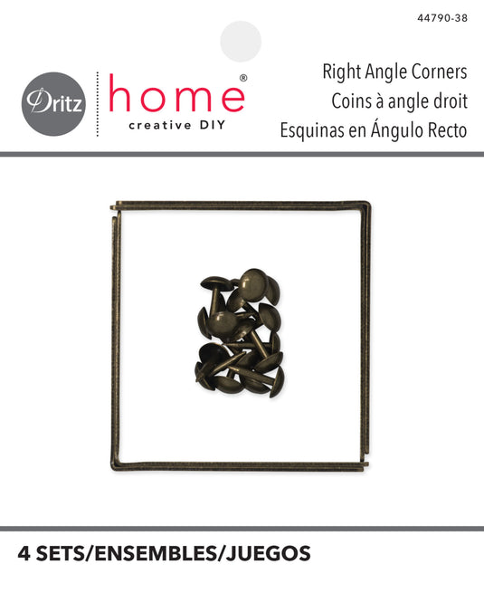 44790-38|Dritz Smooth Right Angle Corners, Small, Antique Brass, 4 pc
