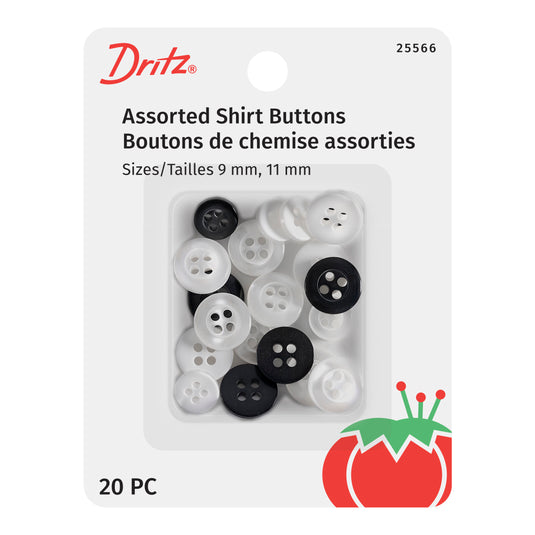25566|Dritz Shirt Buttons, Assorted, 9 & 11mm, 20 PC