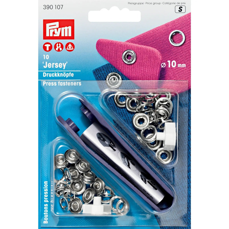 Load image into Gallery viewer, 390107|Prym JERSEY 10 mm silver with tools 10pc