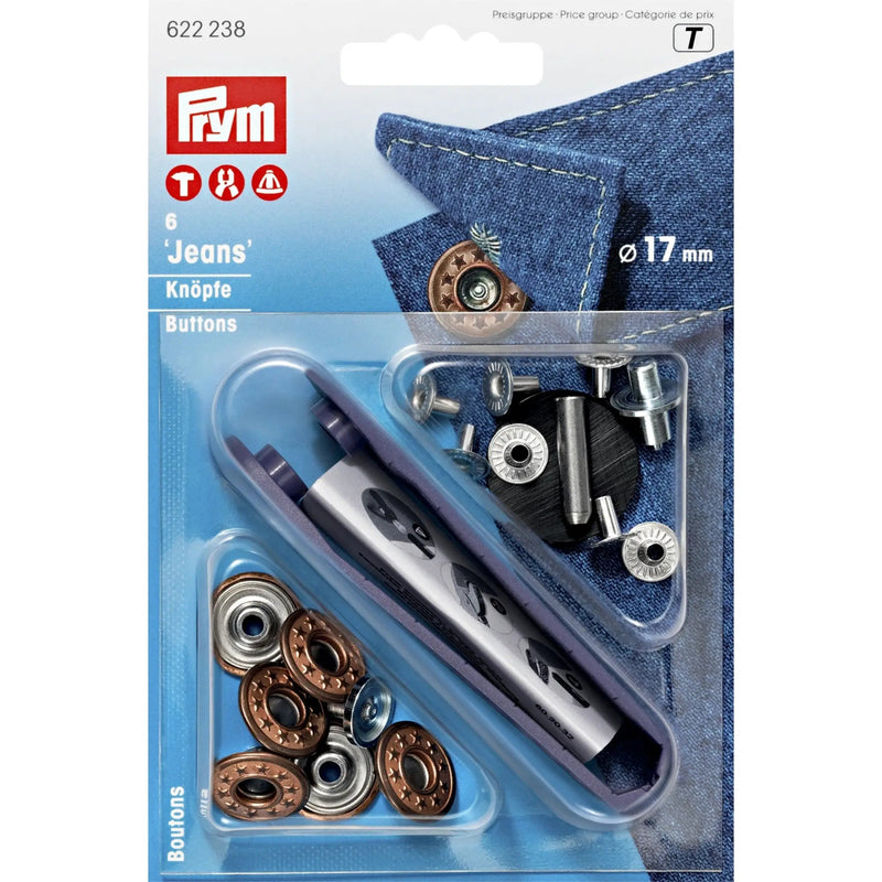 Load image into Gallery viewer, 622238|Prym JEANS Buttons 17 mm open Stars antique bronze 6pc