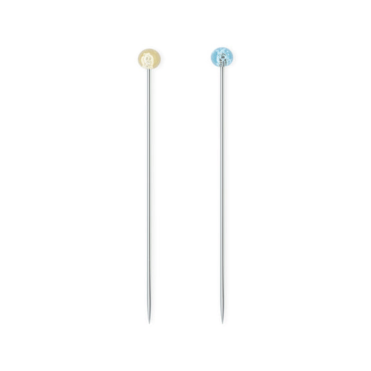 3417|Dritz Crystal Glass Head Pins, Blue & Yellow, 100 pc, 1-3/8"