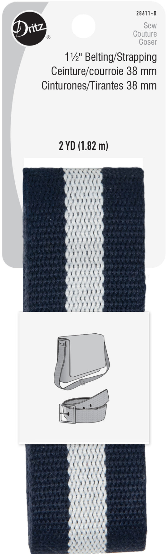 28611-D|Dritz 1-1/2" Polyester Belting & Strapping, Navy Stripe, 2 yd