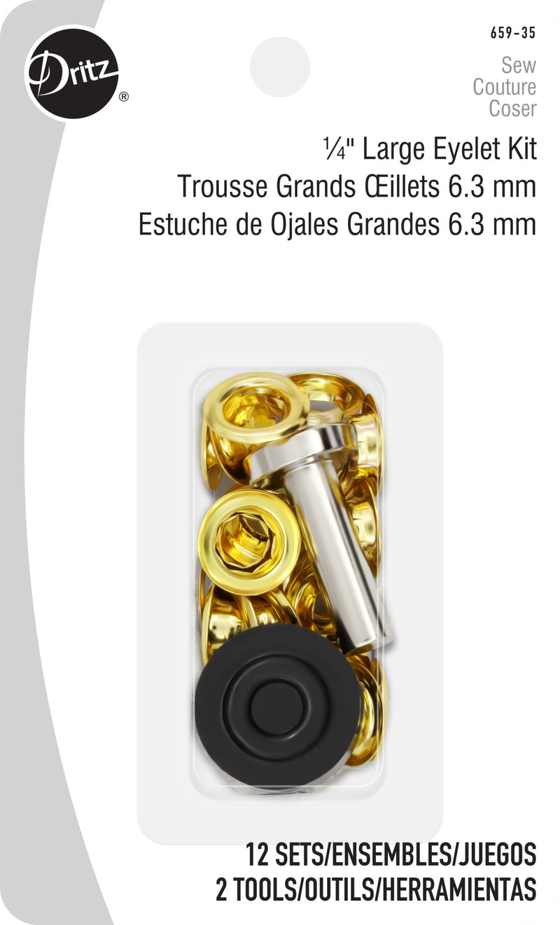 Load image into Gallery viewer, 659-35|Dritz 1/4" Large Eyelets &amp; Tools, 12 Sets, Brass