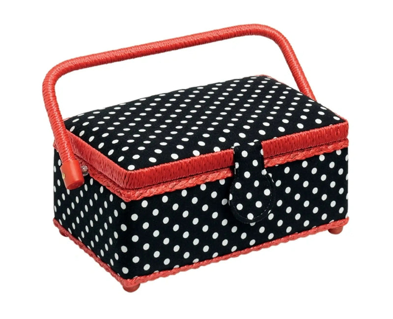 Load image into Gallery viewer, 612244|Prym Square Sewing Basket, Small,  Black &amp; White Polka Dots