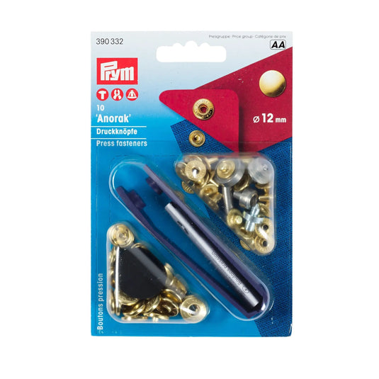 390332|Prym ANORAK 12 mm gold with tools 10pc