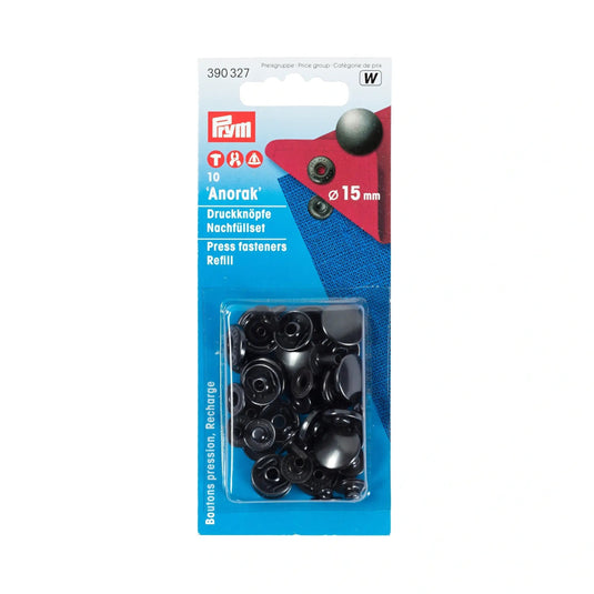 390327|Prym ANORAK 15 mm refill black oxidized 10pc