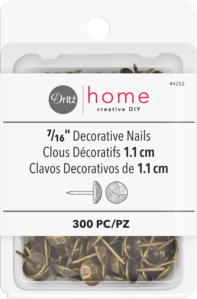 Load image into Gallery viewer, 44252|Dritz 7/16" Textured Decorative Nails, Antique Brass, 300 pc