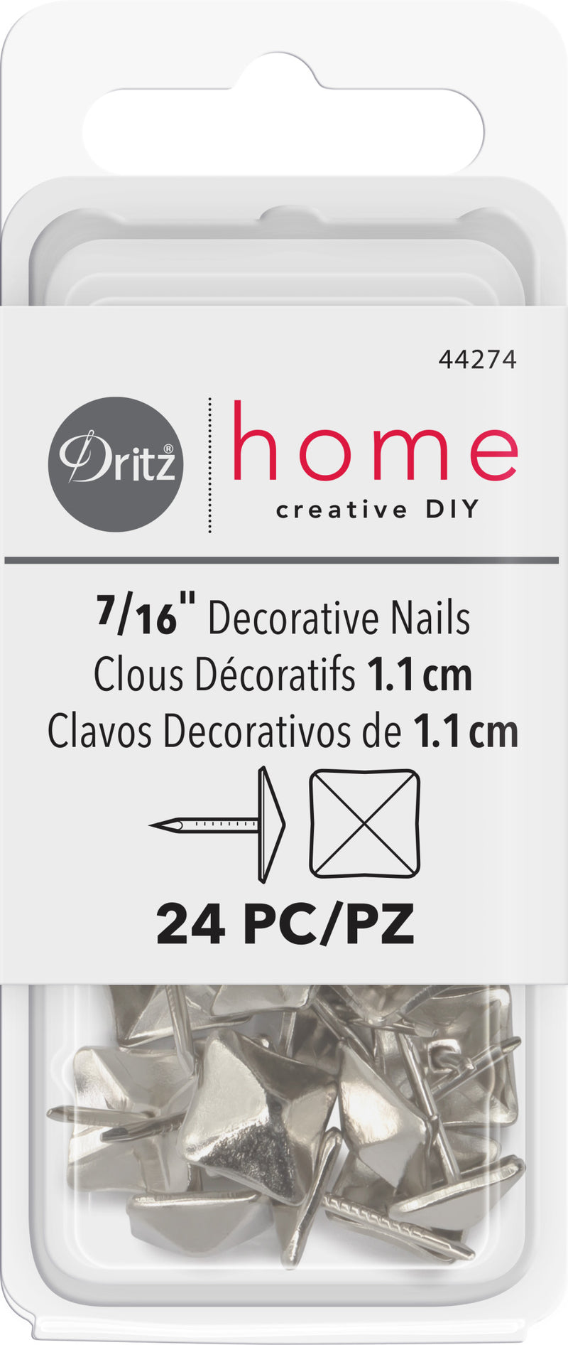 Load image into Gallery viewer, 44274|Dritz 7/16" Square Decorative Nails, Nickel, 24 pc